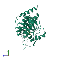 PDB entry 6gtt coloured by chain, side view.