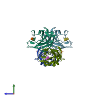 PDB entry 6gtx coloured by chain, side view.