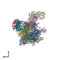 PDB entry 6gym coloured by chain, side view.
