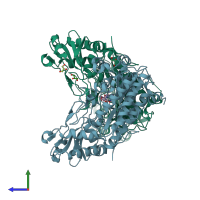 PDB entry 6h2q coloured by chain, side view.