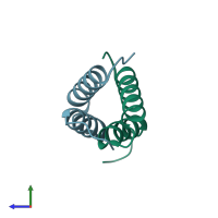 PDB entry 6h8f coloured by chain, side view.