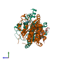 PDB entry 6h8h coloured by chain, side view.