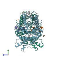 PDB entry 6haa coloured by chain, side view.