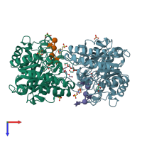 PDB entry 6haa coloured by chain, top view.