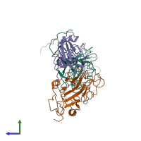 PDB entry 6hbh coloured by chain, side view.