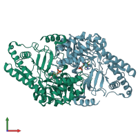 PDB entry 6hbv coloured by chain, front view.