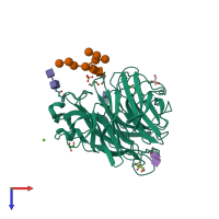 PDB entry 6hg0 coloured by chain, top view.