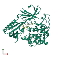 PDB entry 6hhf coloured by chain, front view.