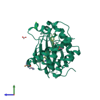 PDB entry 6hjj coloured by chain, side view.