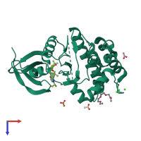 PDB entry 6hjj coloured by chain, top view.