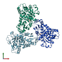 PDB entry 6hl7 coloured by chain, front view.