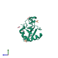 PDB entry 6hog coloured by chain, side view.