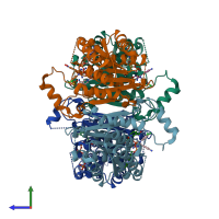 PDB entry 6how coloured by chain, side view.