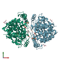 PDB entry 6hoz coloured by chain, front view.