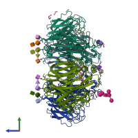 PDB entry 6hp0 coloured by chain, side view.