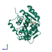 PDB entry 6hp2 coloured by chain, side view.