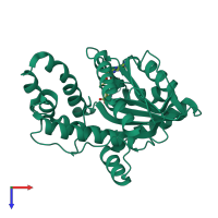 PDB entry 6hp2 coloured by chain, top view.