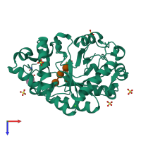 PDB entry 6hpf coloured by chain, top view.