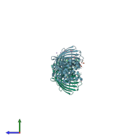 PDB entry 6hr1 coloured by chain, side view.