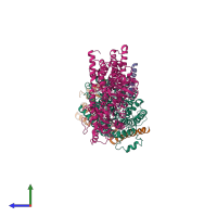 PDB entry 6hra coloured by chain, side view.