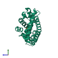 PDB entry 6i65 coloured by chain, side view.
