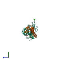 PDB entry 6icw coloured by chain, side view.