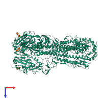 Homo trimeric assembly 1 of PDB entry 6in5 coloured by chemically distinct molecules, top view.