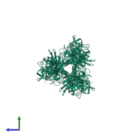 Hemagglutinin HA1 chain in PDB entry 6in5, assembly 1, side view.