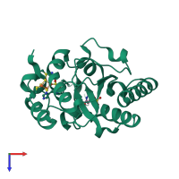 PDB entry 6ioa coloured by chain, top view.