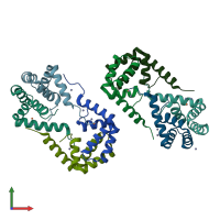 PDB entry 6iu9 coloured by chain, front view.