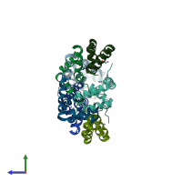 PDB entry 6iu9 coloured by chain, side view.