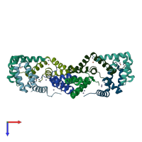 PDB entry 6iu9 coloured by chain, top view.