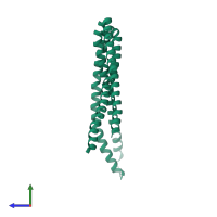 Monomeric assembly 2 of PDB entry 6ixg coloured by chemically distinct molecules, side view.