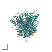 PDB entry 6j0t coloured by chain, side view.