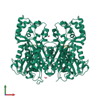 Homo dimeric assembly 1 of PDB entry 6j1m coloured by chemically distinct molecules, front view.