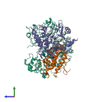 PDB entry 6j5u coloured by chain, side view.