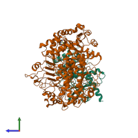 PDB entry 6j5w coloured by chain, side view.