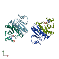 PDB entry 6j5z coloured by chain, front view.