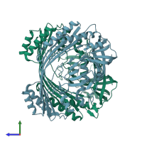 PDB entry 6j6a coloured by chain, side view.