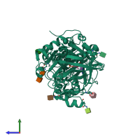 PDB entry 6jby coloured by chain, side view.