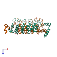 PDB entry 6jd6 coloured by chain, top view.