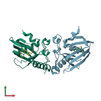 PDB entry 6jf3 coloured by chain, front view.