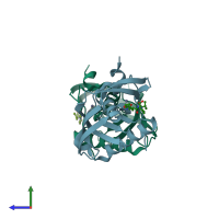 PDB entry 6jf3 coloured by chain, side view.