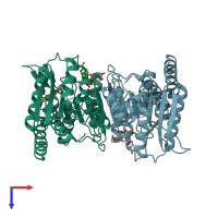 PDB entry 6jib coloured by chain, top view.