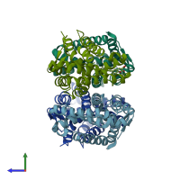 PDB entry 6jno coloured by chain, side view.