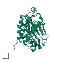 PDB entry 6jrj coloured by chain, side view.