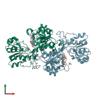 PDB entry 6juk coloured by chain, front view.