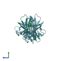 PDB entry 6jvt coloured by chain, side view.