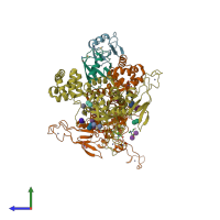 PDB entry 6jwi coloured by chain, side view.