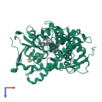 Monomeric assembly 1 of PDB entry 6k24 coloured by chemically distinct molecules, top view.